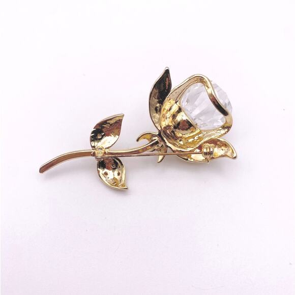 Crystal Bloom Flower Gold Tone Vintage Brooch - Picture 5 of 5